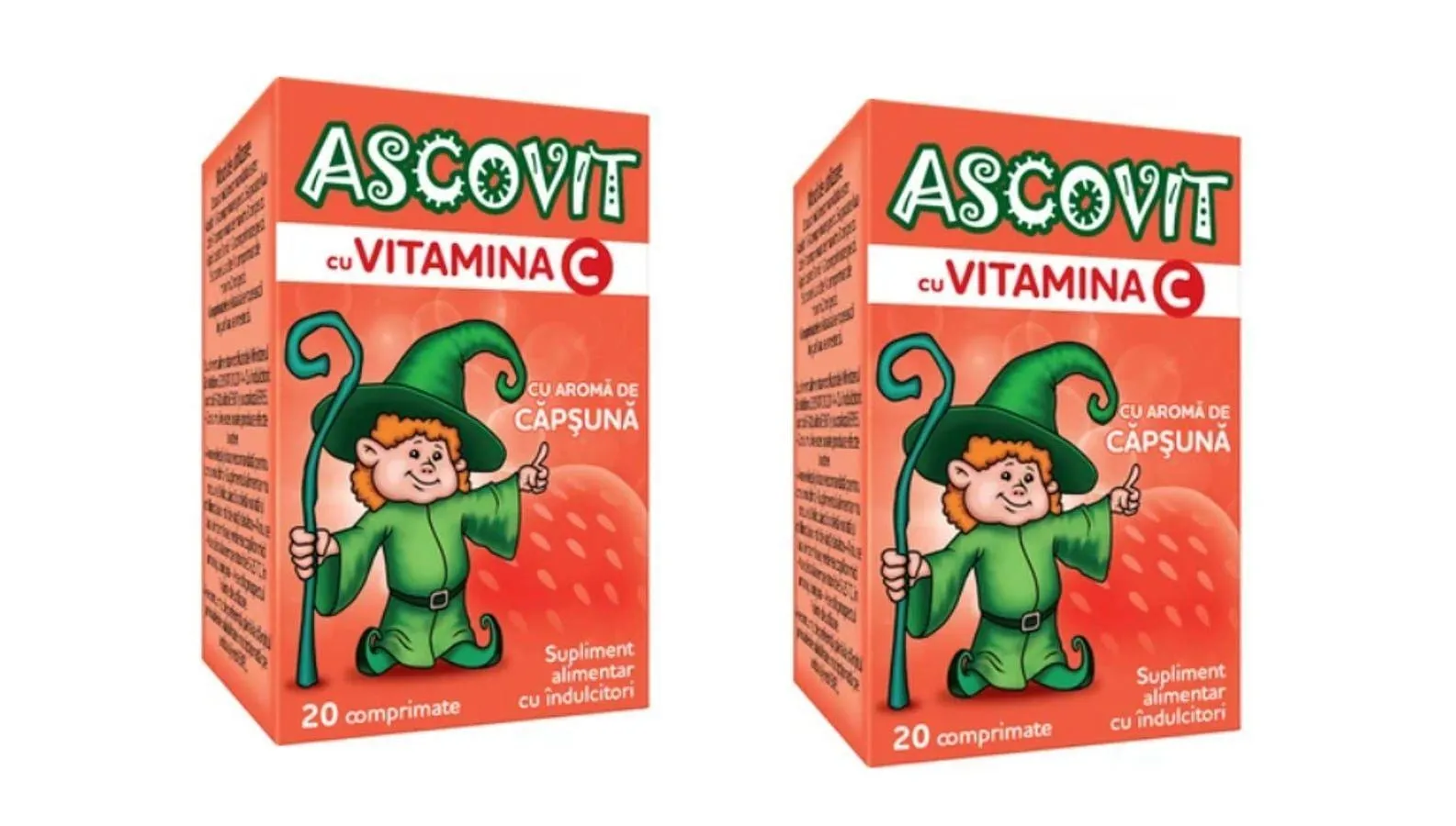 Ascovit cu aroma de capsuna 100 mg 20 comprimate Oferta 2 la pret de 1