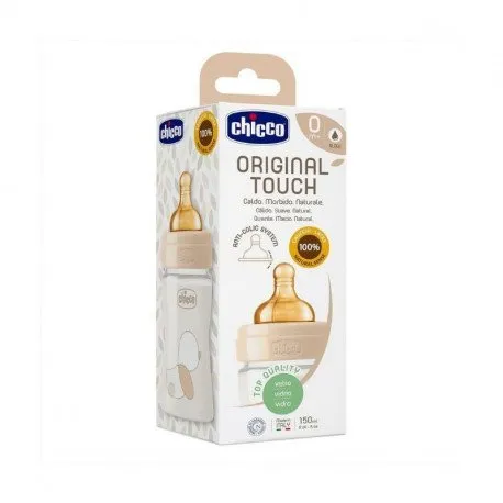 Chicco Original Touch Biberon sticla 150 ml, t.c, flux lent, unisex, 0luni+