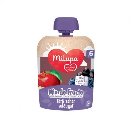 Milupa Piure de fructe mere, banane, coacaze, afine, 90g