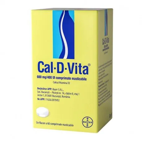 CAL-D-VITA 600 mg/400 UI, 60 comprimate masticabile