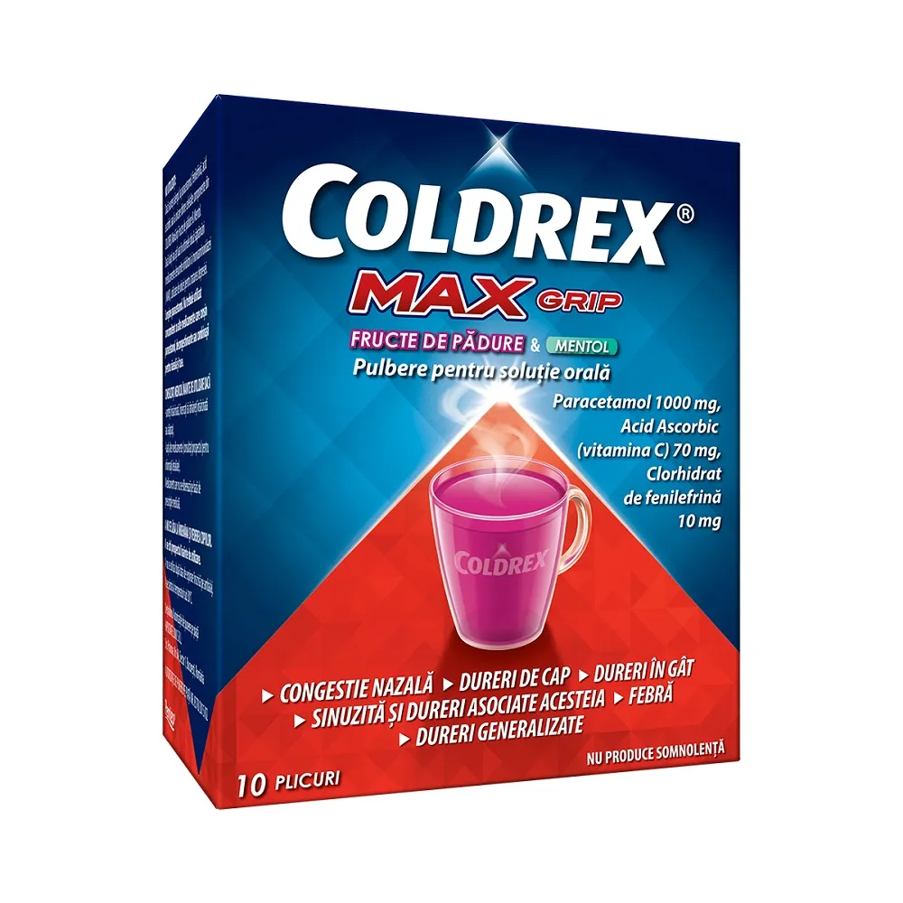 Coldrex Maxgrip fructe padure & mentol x 10 plicuri