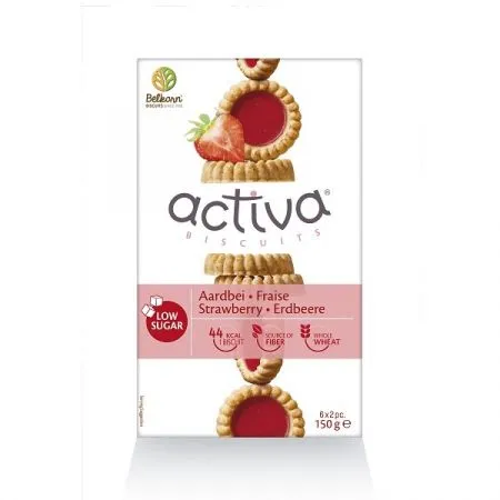 Biscuiti activa cu capsuni (fara zahar adaugat), 150 g, Belkorn