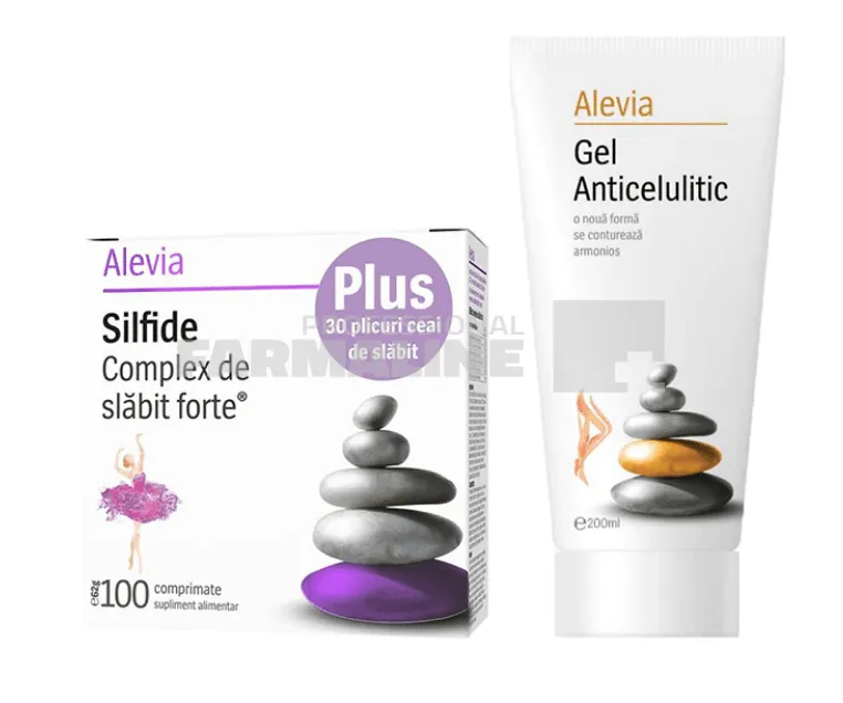 Alevia Pachet Silfide Complex de slabit forte 100 comprimate + Ceai de slabit 30 plicuri + Gel anticelulitic 200 ml