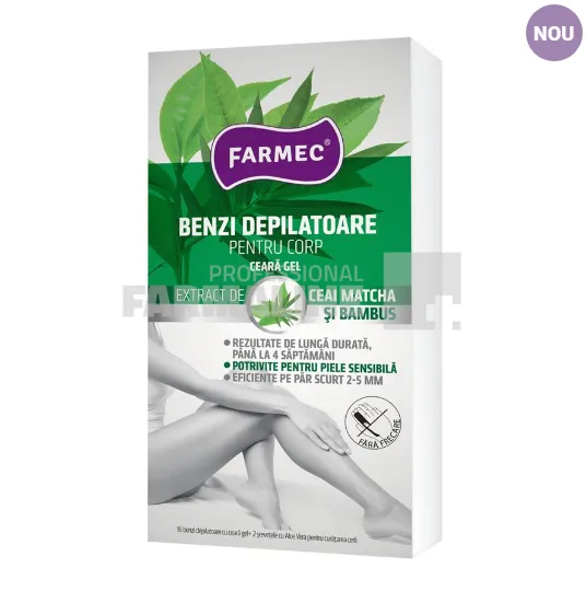 Farmec Benzi depilatoare pentru corp cu extract ceai matcha si bambus 8 bucati