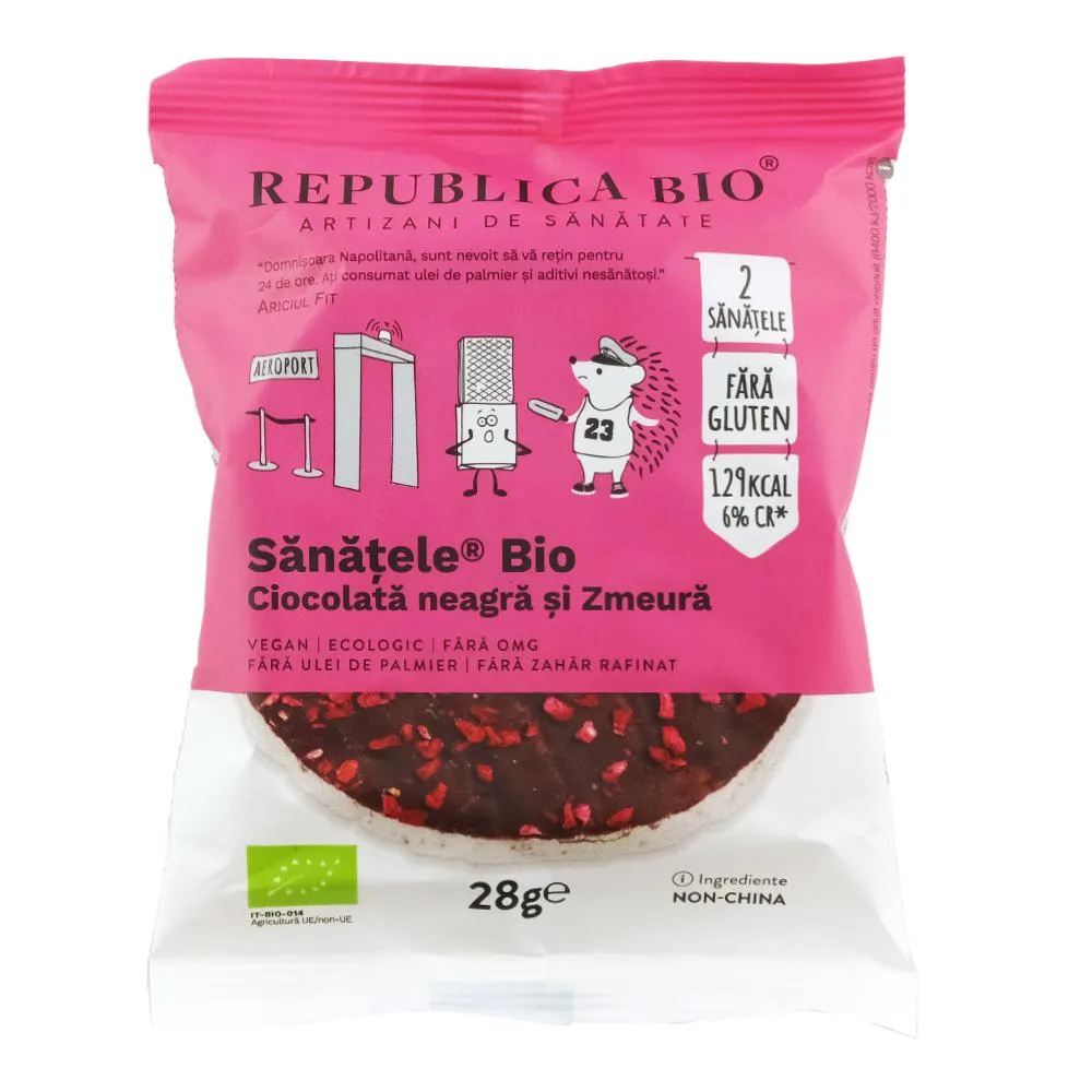 Republica Bio Sanatele cu ciocolata neagra si zmeura fara gluten x 28 grame