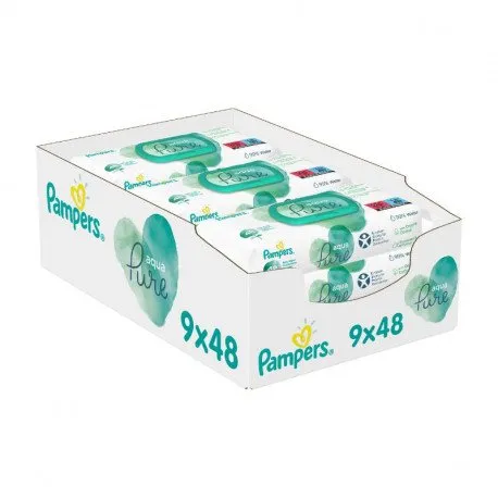 Pampers Servetele umede Aqua Pure, 9 pachete x 48