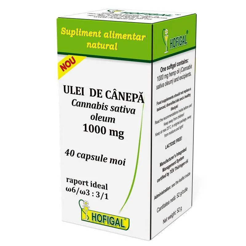 Ulei de cânepă 1000mg, 40 capsule, Hofigal