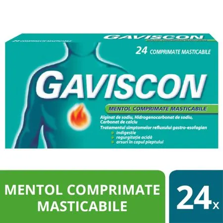 Gaviscon Mentol, 24 comprimate masticabile, Reckitt Benckiser Healthcare