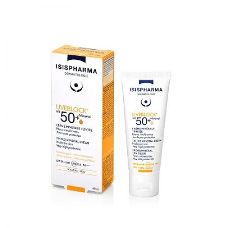 Crema cu protectie solara UVEBLOCK SPF 50+ Tinted Mineral, 40 ml, Isis Pharma