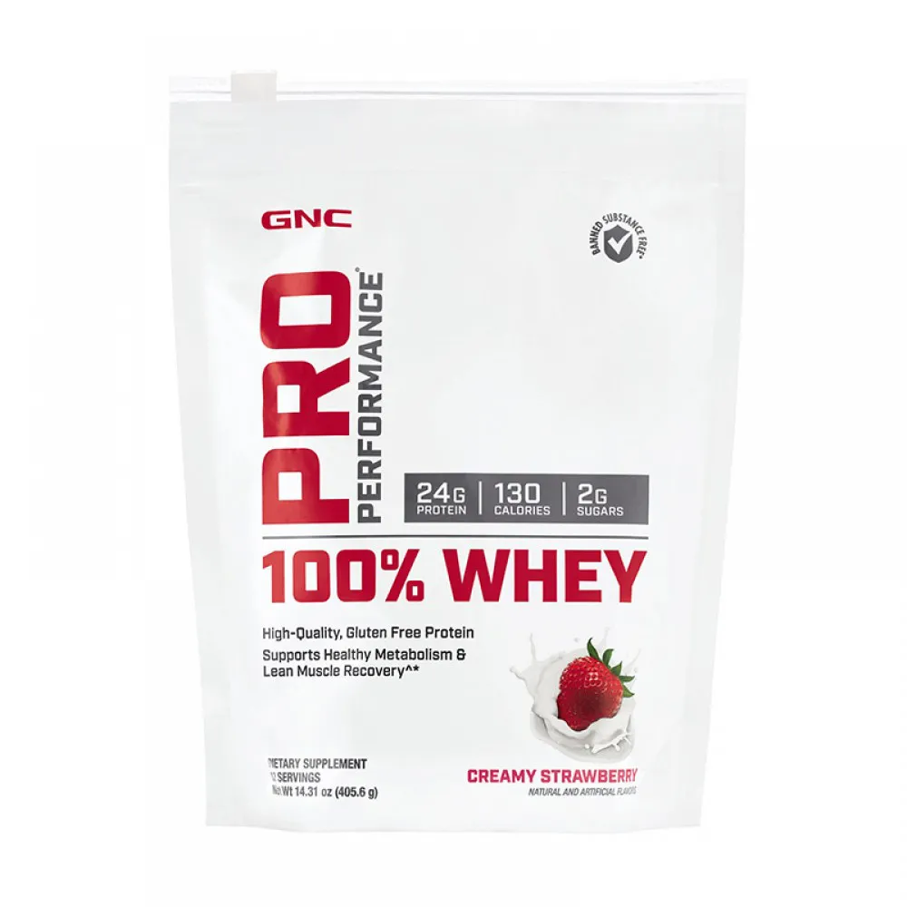 100% Whey Proteina din zer cu aroma de capsuni (405.6 grame), GNC Pro Performance