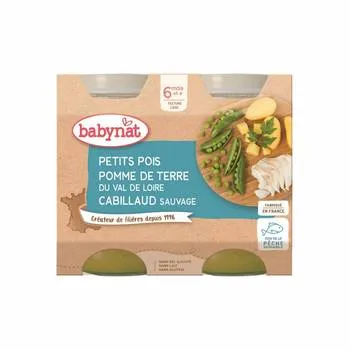 Piure de mazare, cartofi si peste cod, 2 x 200g, BabyBio