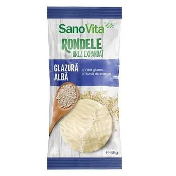 Rondele din orez expandat cu glazura alba, 66g, SanoVita