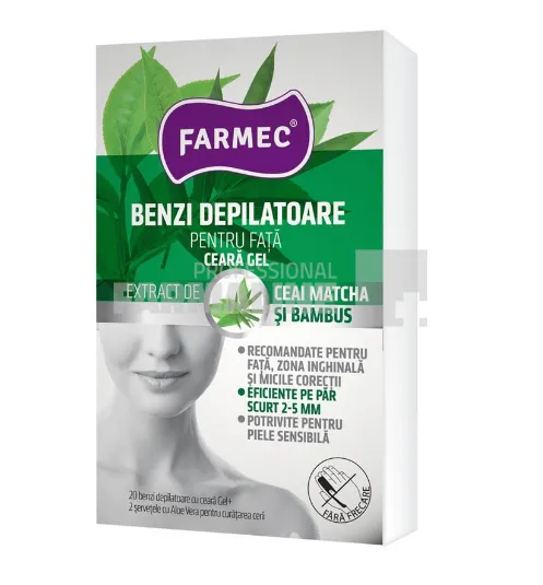 Farmec Benzi depilatoare pentru fata cu ceara gel cu extract de ceai matche si bambus 10 bucati