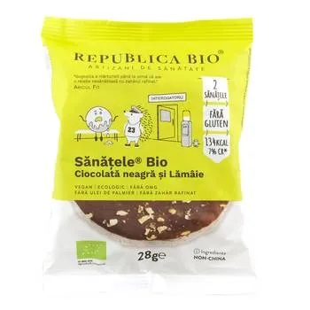 Sanatele bio cu ciocolata neagra si lamaie fara gluten, 28g, Republica Bio