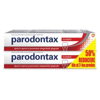 Pachet Pasta de dinti Classic 1 + 50% reducere la al doilea produs, 2 x 75ml, Parodontax