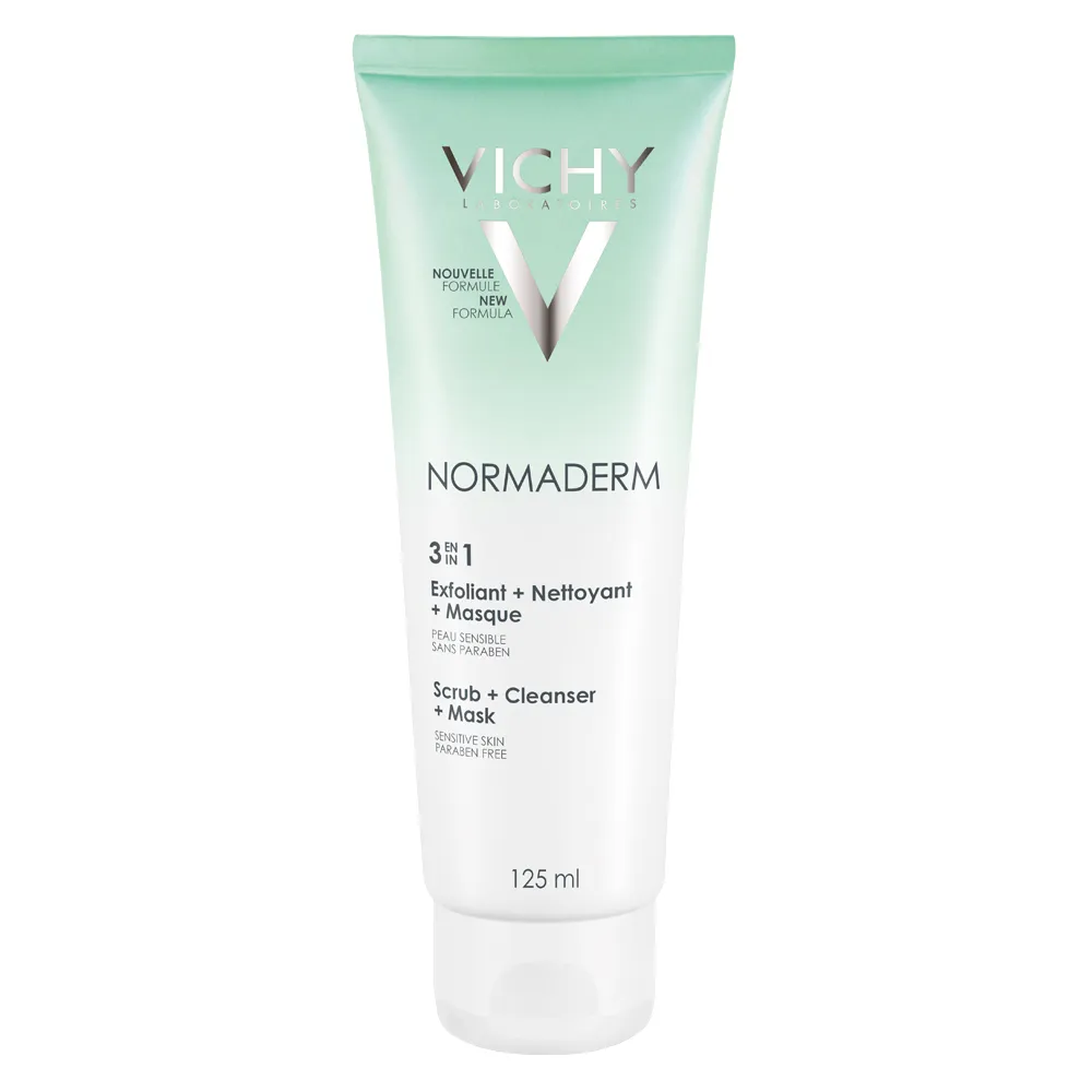 VICHY Normaderm Curățare 3 în1, Crema de curatare, exfoliant, masca, 125ml