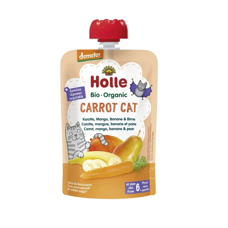 Piure Carrot Cat de morcovi cu mango, banane și pere, 100 gr, Holle