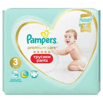 Scutece-chilotel Premium Care Pants Carry Pack, Marimea3, 6-11kg, 28bucati, Pampers