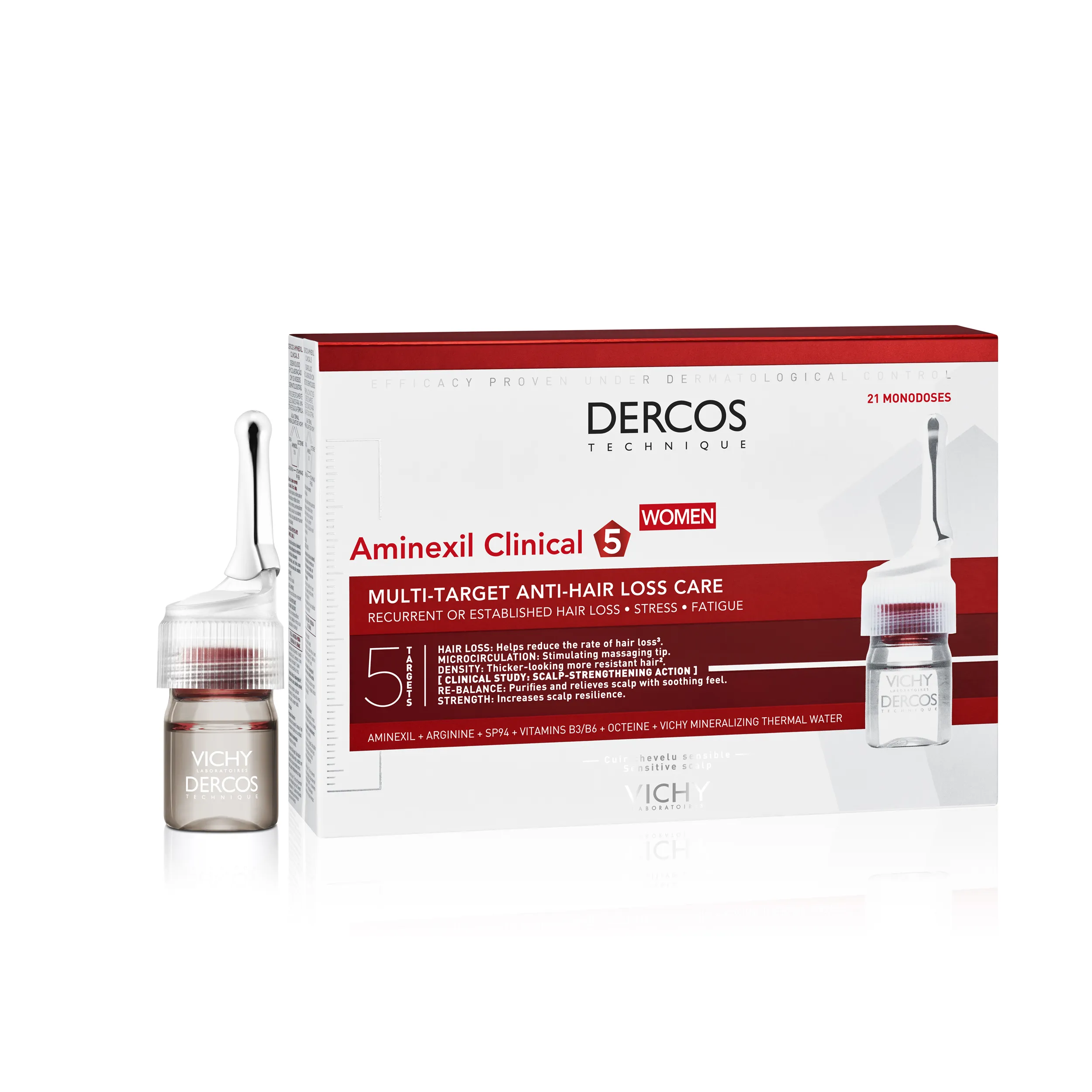 VICHY Dercos Aminexil Clinical 5, Tratament impotriva caderii parului pentru femei, 21x6 ml