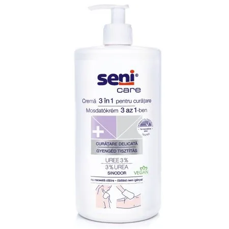 Crema 3 in 1 pentru curatarea pielii sensibile cu 3% uree Care, 1000 ml, Seni