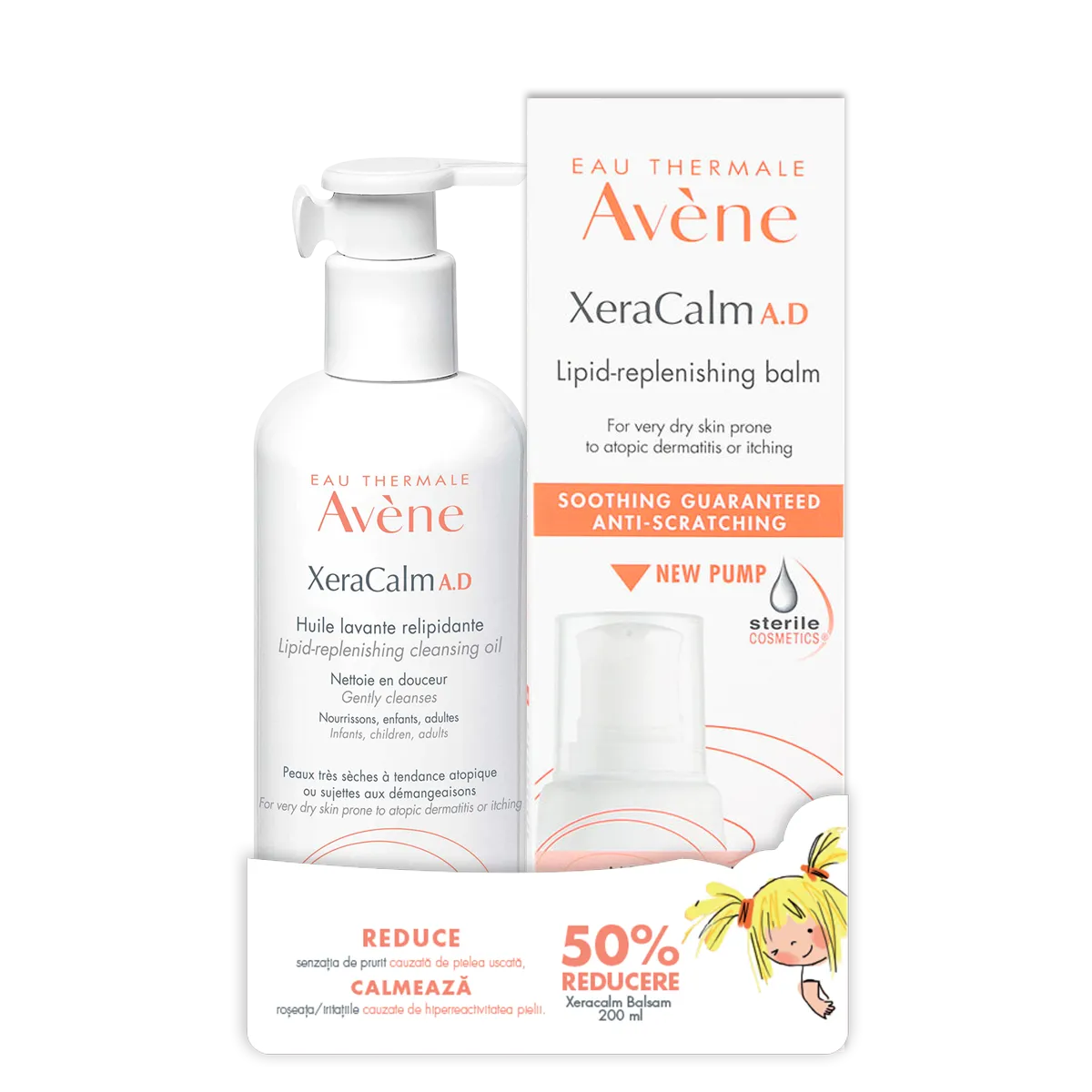 AVENE XeraCalm AD ulei 400ml+ XeraCalm AD balsam 200ml-50%