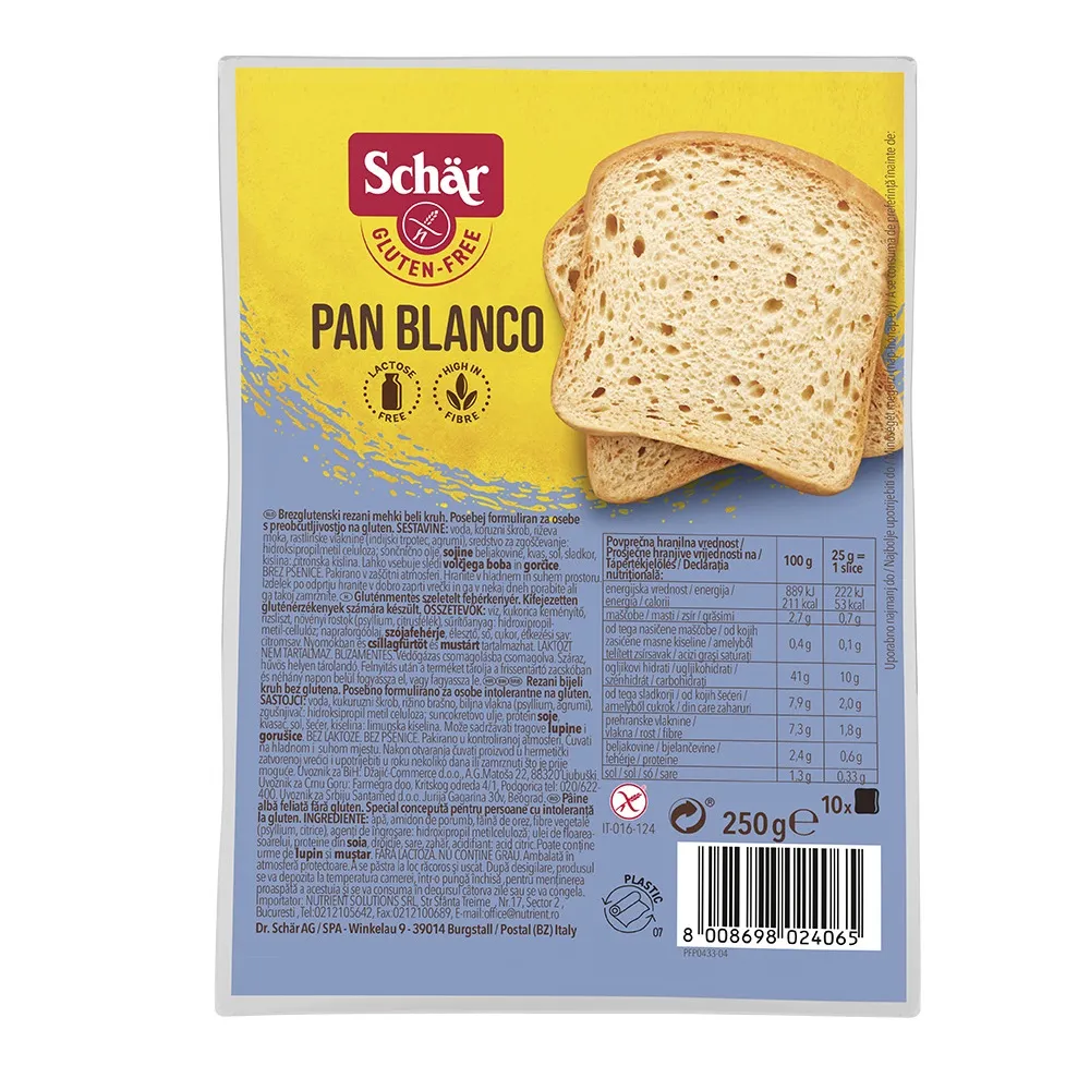 Paine feliata alba fara gluten, 250 g, Schar