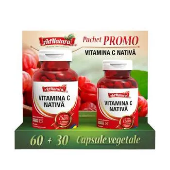 Pachet Vitamina C nativa, 60+30 capsule, AdNatura