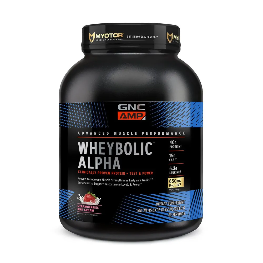 AMP Wheybolic Alpha Proteina cu aroma de capsuni si frisca (1293.6 grame), GNC