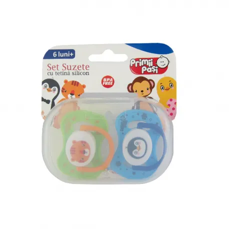 Primii Pasi JP1103 Set 2 Suzete Pinguin/Tigru/Maimuta/Pui 6luni+