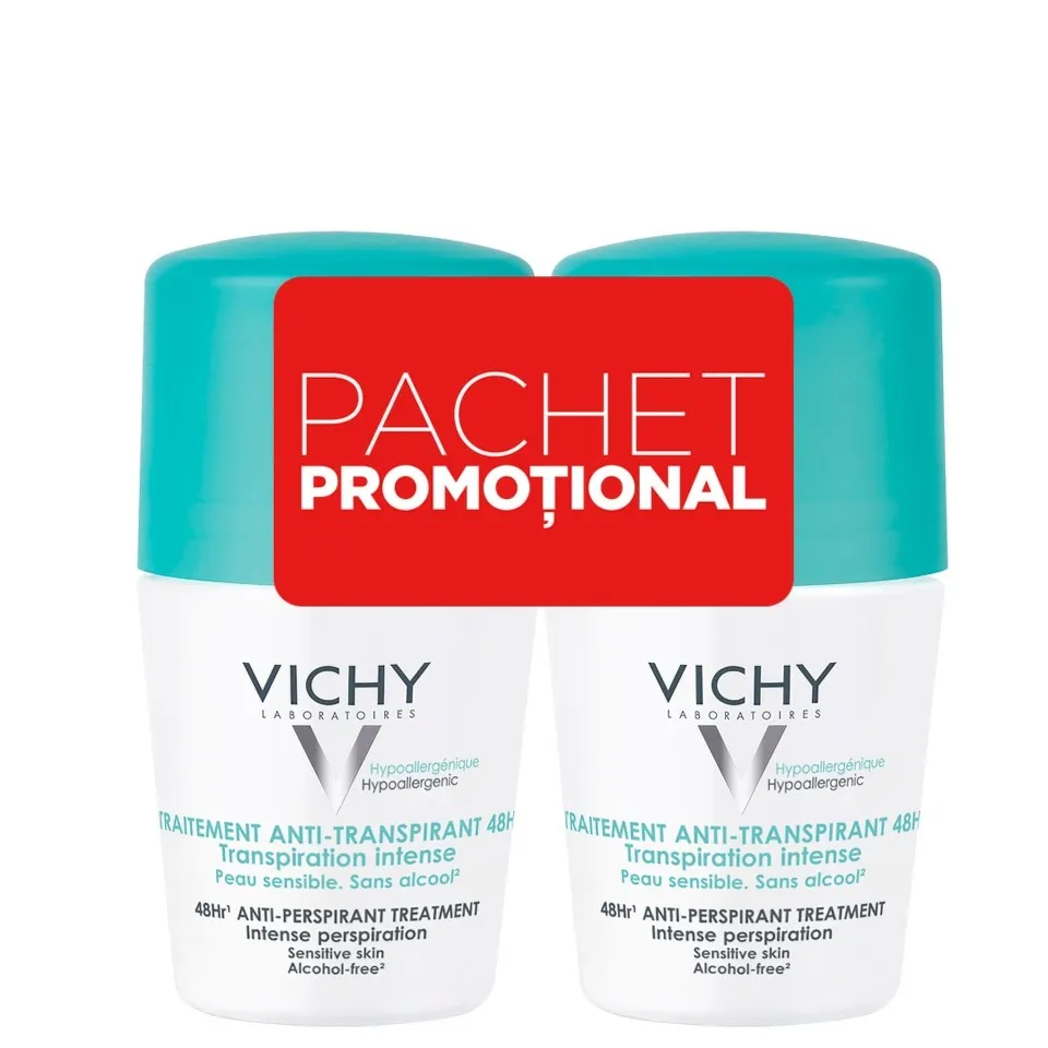 VICHY DEO ROLL-ON ANTIPERSPIRANT CU EFICACITATE 48H CU PARFUM 2 X 50ML