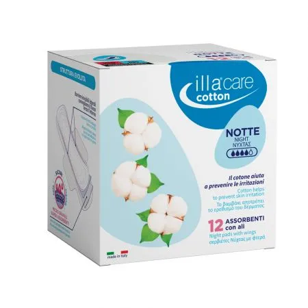 Absorbante bumbac de noapte Illa Care, 12 bucati, Pietrasanta Pharma