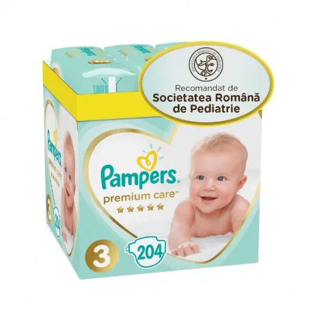 Pampers Scutece Premium Care Marimea 3 Midi, 6-10 kg, 204 bucati