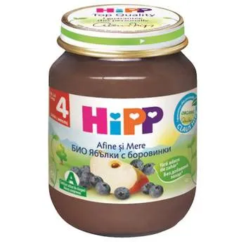 Piure din fructe cu mere si afine Bio, 125g, HiPP