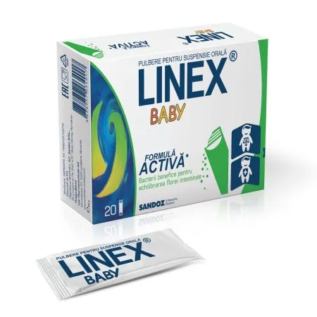 Pulbere pentru suspensie orala cu bacterii lactice Linex Baby, 20 plicuri, Sandoz