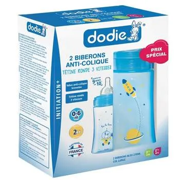 Set biberon pentru initiere anti-colici 0-6 luni Debit 2 Cosmonaut, 2 x 270ml, Dodie