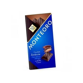 Ciocolata amaruie fara zahar, 90g, Monteoro