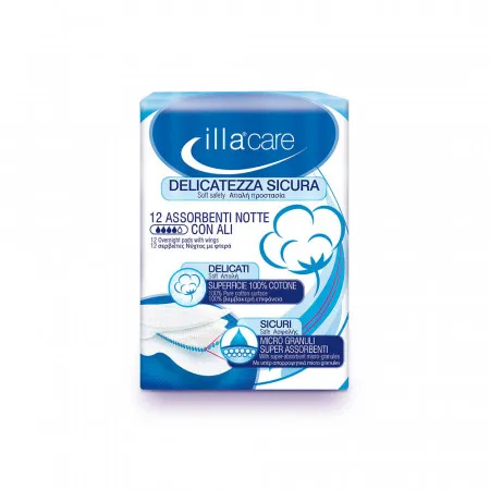 Absorbante bumbac de noapte Illa Care, 12 bucăți, Pitrasanta Pharma