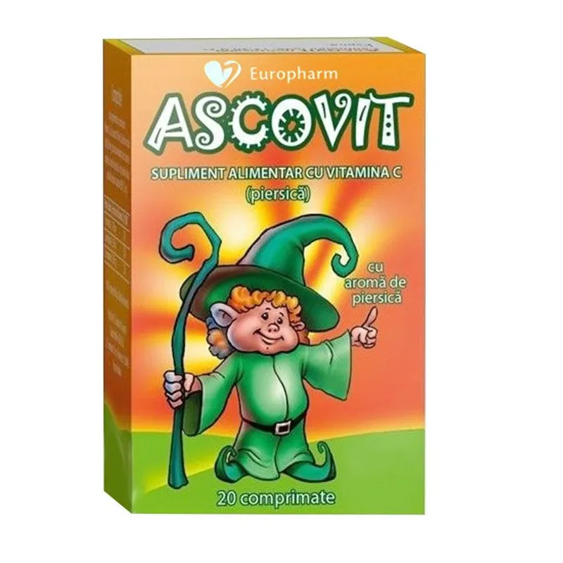 Ascovit cu Vitamina C aroma de piersica, 20 comprimate, Omega Pharma