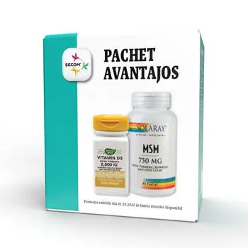 Pachet MSM 750mg 90 capsule + Vitamina D3 30 capsule Gratuit, Secom