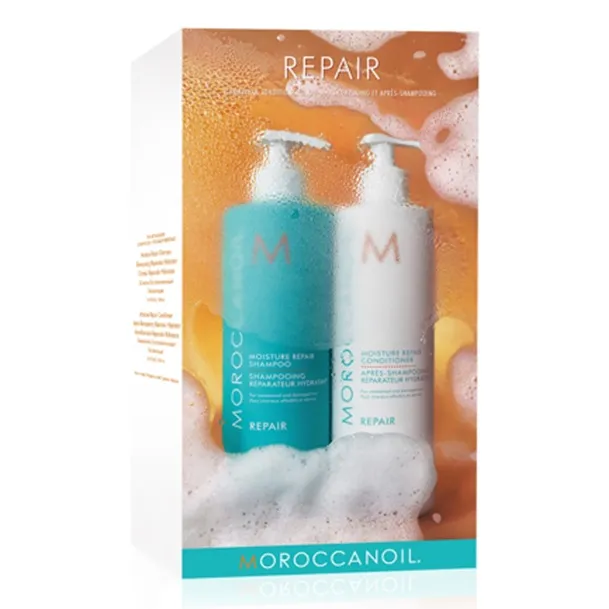 Pachet Duo Repair Sampon reparator hidratant, 500 ml + Balsam reparator hidratant, 500 ml, Moroccanoil