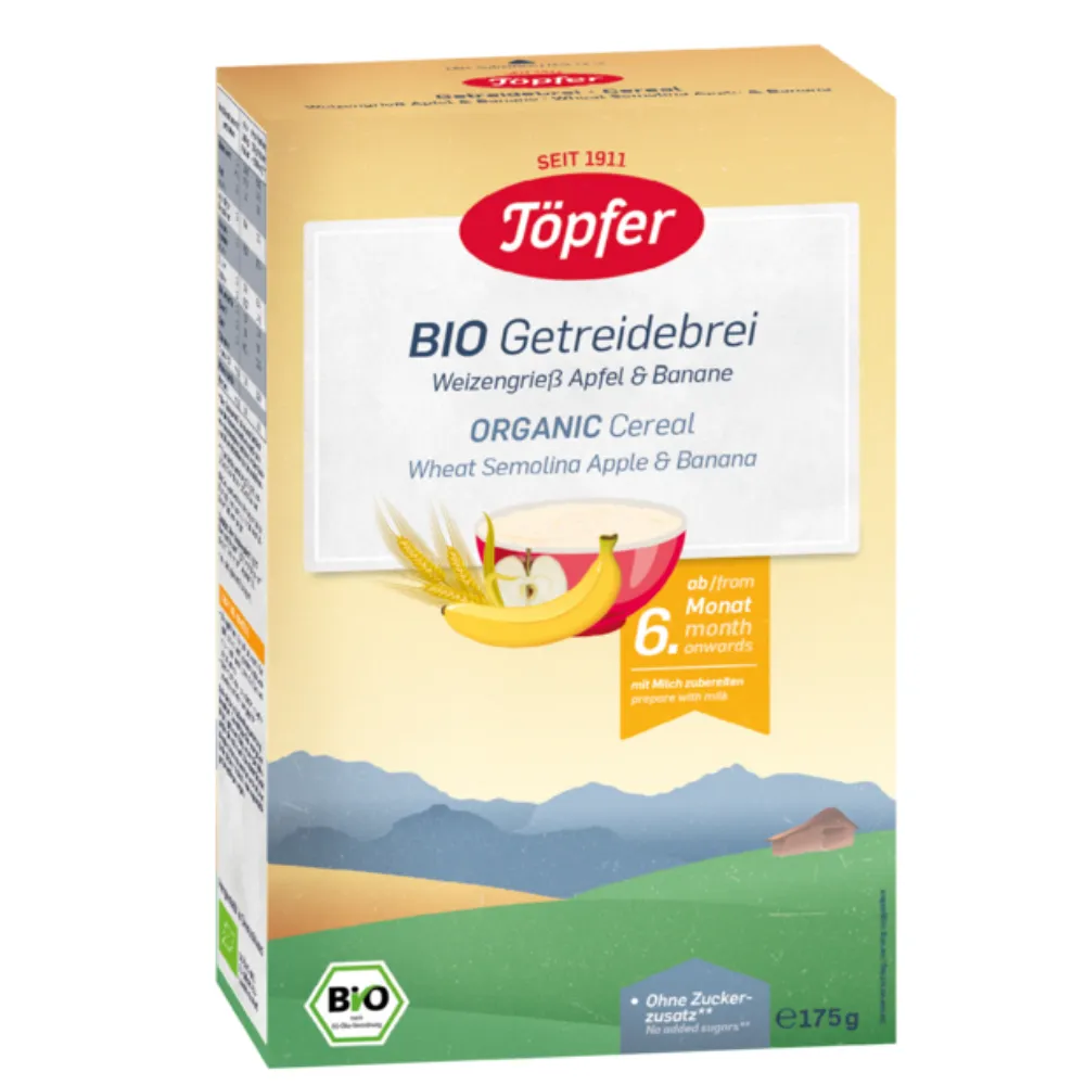 TOPFER CEREALE CU GRIŞ DE GRÂU, MERE ŞI BANANE, +6 LUNI, 175GR