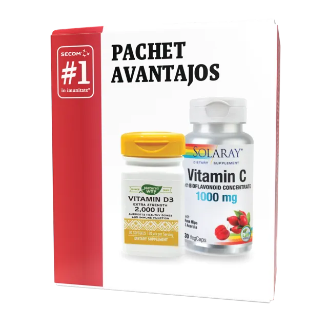 SECOM Pachet Vitamina D3 2000 UI x 30 capsule + Vitamina C 1000mg x 30 capsule