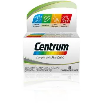 Centrum Complet de la A la Zinc multivitamine si multiminerale pentru sustinerea nevoilor nutritionale ale adultilor, 30 comprimate, Haleon