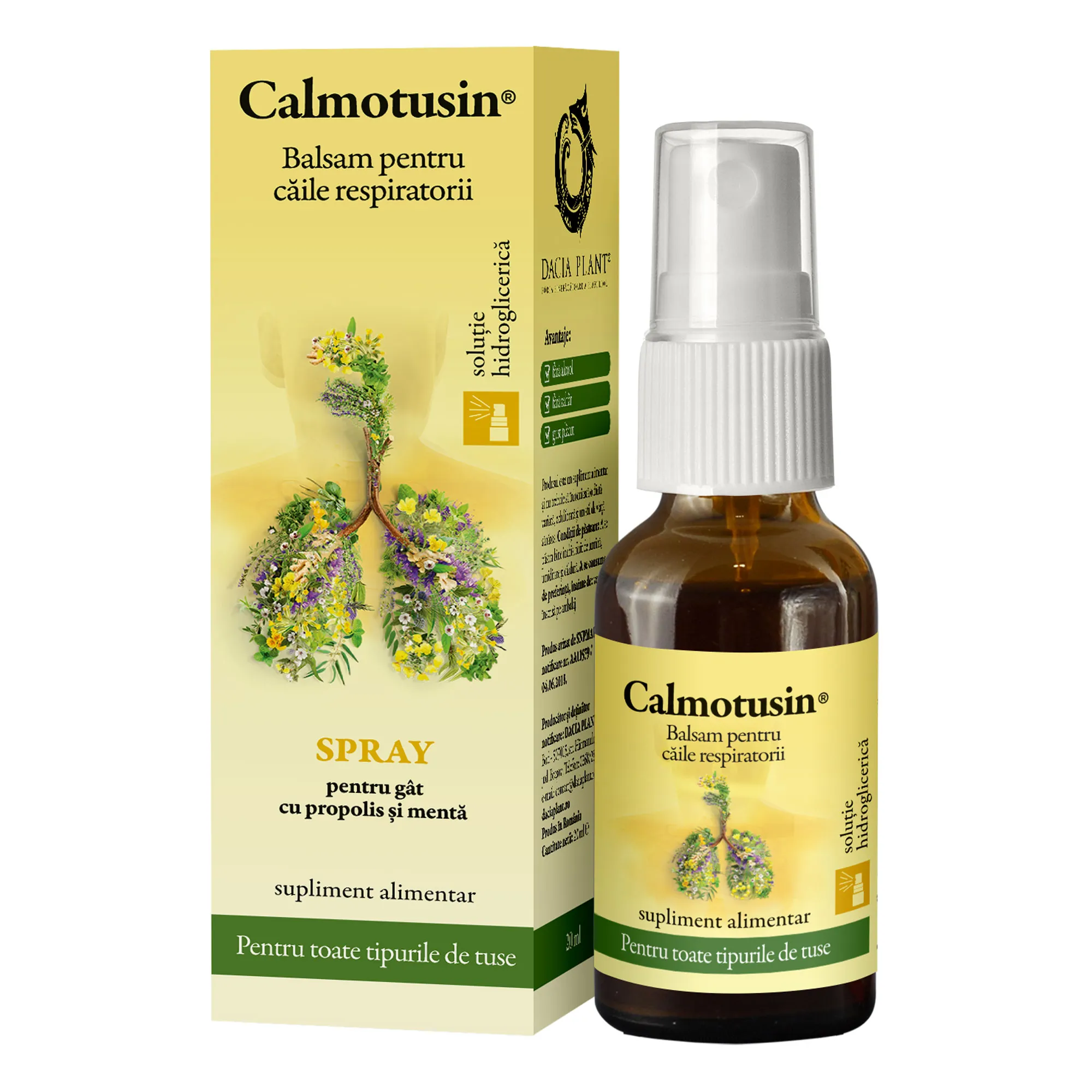 Calmotusin spray pentru gat cu propolis si menta, 20 ml, Dacia Plant