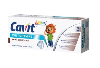 Cavit Junior Multivitamine aroma de ciocolata, 20 tablete masticabile, Biofarm