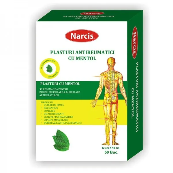 NARCIS PLASTURI ANTIREUMATICI CU MENTOL 12CM X 18CM X 50BUC