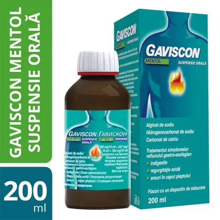 Gaviscon Mentol suspensie orala, 200 ml, Reckitt Benckiser Healthcare