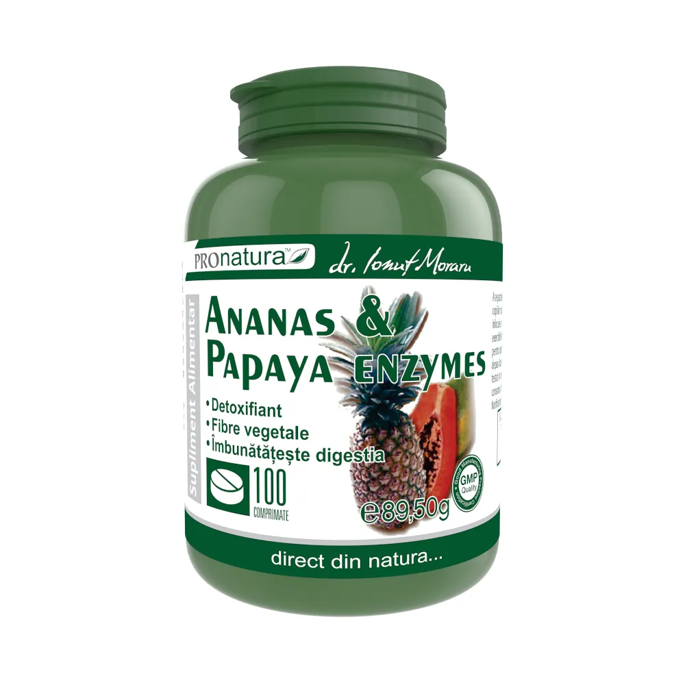 Ananas, Papaya si Enzymes,, 100 comprimate, Pro Natura