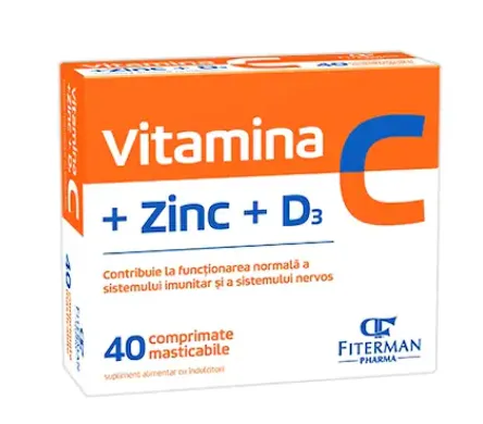 Vitamina C+Zinc+D3, 40 comprimate masticabile (Fiterman)