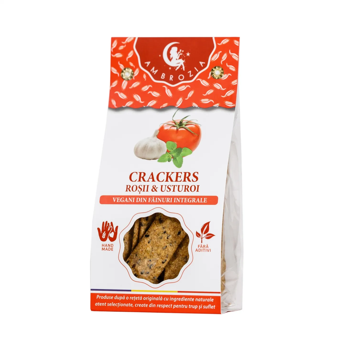 Crackers vegani cu rosii si usturoi, 125g, Ambrozia